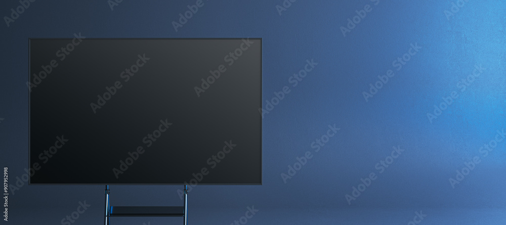 Poster modern blackboard on an easel against blue background. 3d rendering