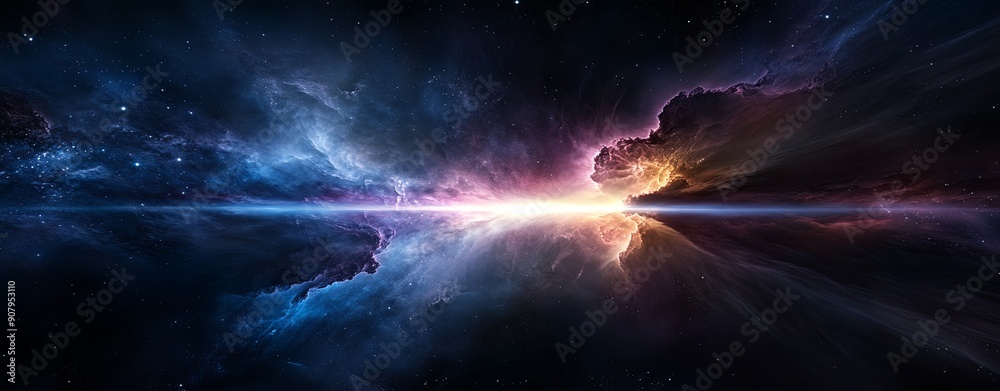 Wall mural close-up of an ethereal light beam shining through the cosmos, representing divine illumination and 