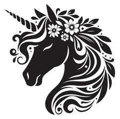 Unicorn simple vector silhouette black and white.