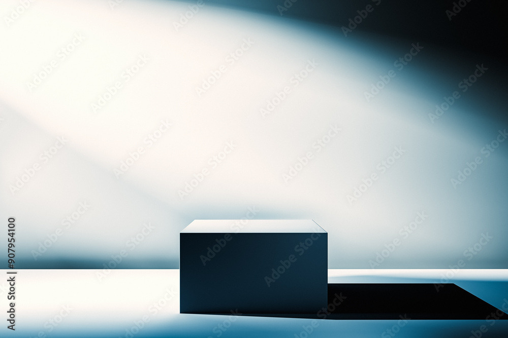 Poster Abstract studio background with spotlight on a cube. 3D Rendering