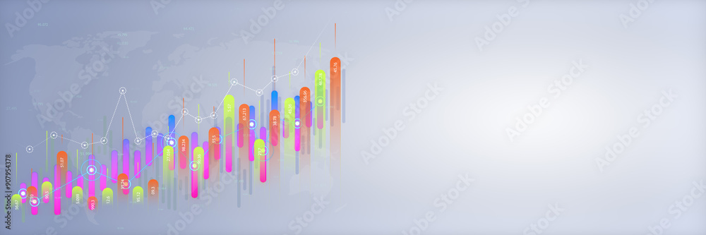 Poster Colorful financial chart on light background with copyspace. 3D Rendering