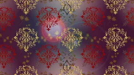 baroque floral seamless pattern in gold over colors