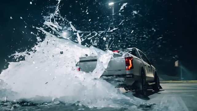 Truck Rollover In Parking Lot During Nighttime Stunt Event Generative AI