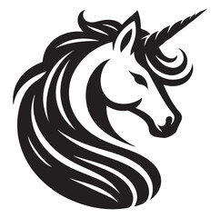 Obraz premium Unicorn simple vector silhouette black and white.