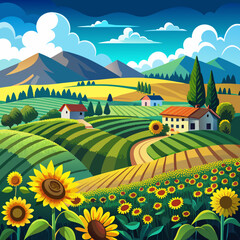 Fototapeta premium beautiful rustic sunflower landscape with a backdrop