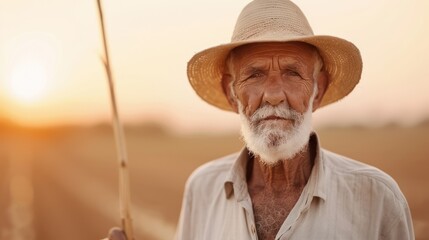 Fototapeta premium A farmer holding a broken irrigation hose, looking concerned