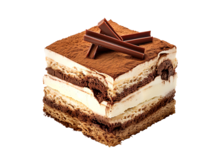Tiramisu cake isolated on transparent or white background
