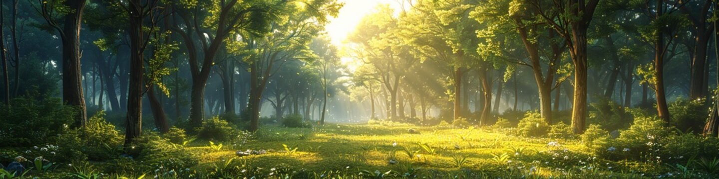 Panorama of a Green Forest in Summer