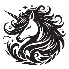Unicorn simple vector silhouette black and white.