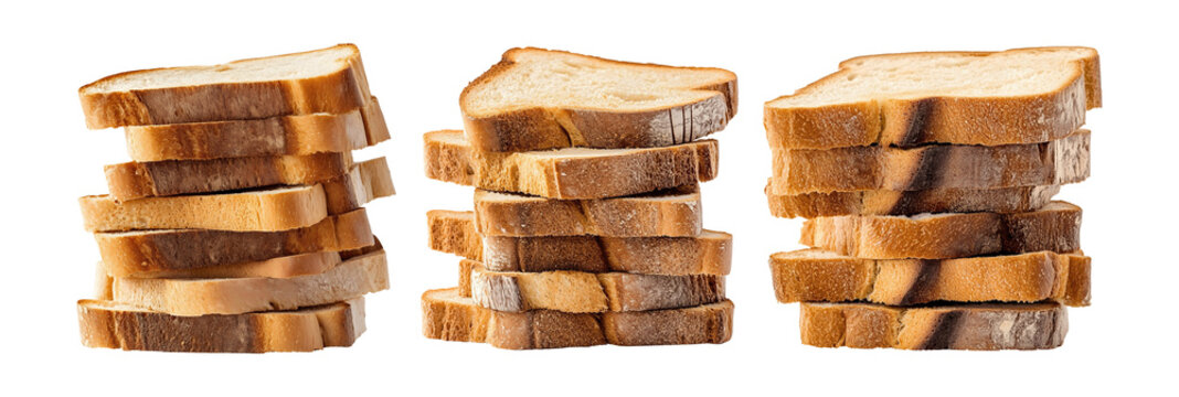 Stack of toast bread isolated on transparent or white background