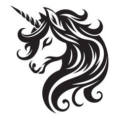 Unicorn simple vector silhouette black and white.
