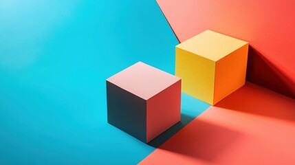 Obraz premium Colorful geometric cubes on contrasting backgrounds create a vibrant and modern aesthetic in this eye-catching image.