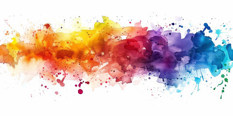 Watercolor ink splashes in various colors on a white background, creating a clear and vibrant design.