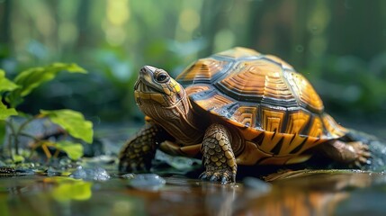 Obraz premium a close up of a turtle on a body of water