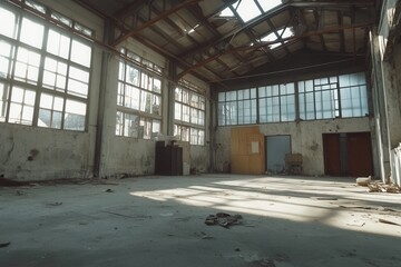 Abandoned factory interior urban exploration, with copy space