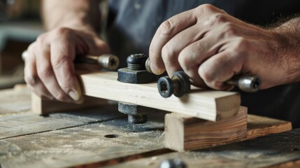 Hands of a Carpenter Working on Wood