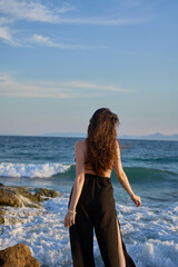 Obraz premium nature, Athens, sunset, girl at the sea, a guy rollerblading, a girl near a retro car, a church at sunset, flowers, sea, a girl in a swimsuit