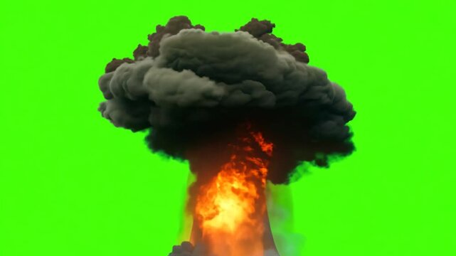 Green Screen Animation of a Nuclear Bomb Explosion With Smoke and Fire Generative AI
