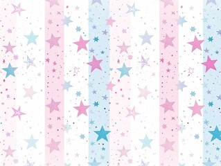 Cute pastel pink, baby blue and purple stars on stripes pattern background