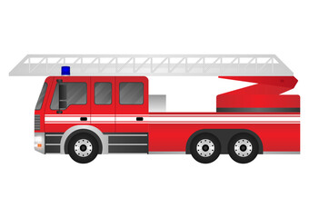 Fire Engine or Fire Truck. Fire Emergency Rescue Truck. Vector Illustration Isolated on White Background.