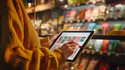 Fototapeta premium Woman Shopping Online on Tablet in Store.