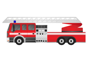 Fire Engine or Fire Truck. Fire Emergency Rescue Truck. Vector Illustration Isolated on White Background.