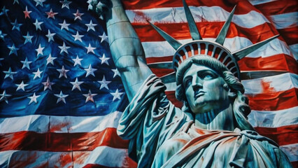 Obraz premium statue of liberty in the flag