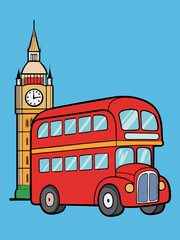 English bus and big Ben vector illustration