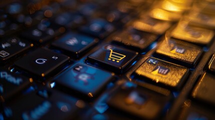 Close-up of shopping cart icon on keyboard.