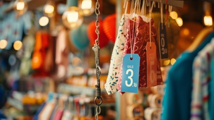 Blurred Background with Price Tag Sale.