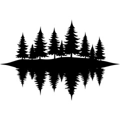 Fototapeta premium Reflection in water, pine tree forest vector silhouette