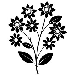 Flat color blooming Flowers with branch vector silhouette