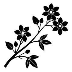 Flat color blooming Flowers with branch vector silhouette