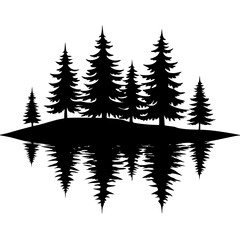 Obraz premium Reflection in water, pine tree forest vector silhouette