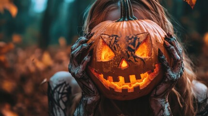 Horrible girl with scary mouth and eyes, halloween theme