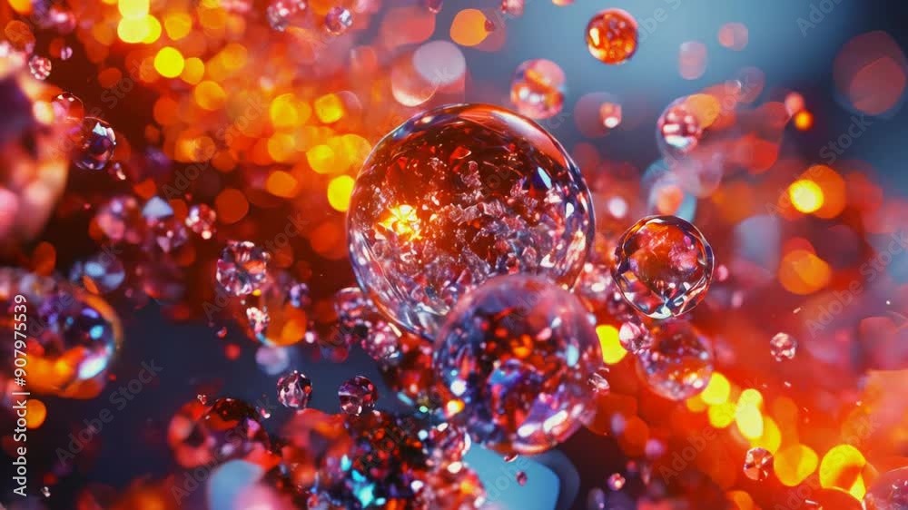 Poster discover the fascinating movement and reflection of bubbles illuminated by vibrant lights in this ca