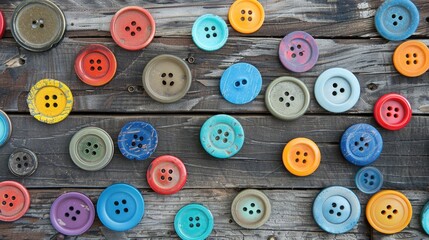 Fototapeta premium Vibrant buttons on wood backdrop