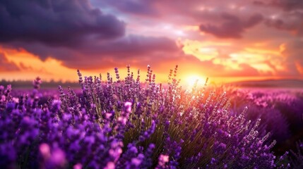 A field of lavender flowers is in full bloom