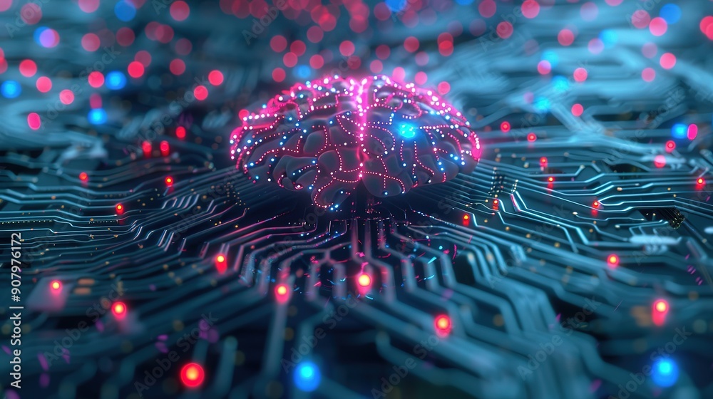 Poster beautiful neural circuit and electronic cyber brain in a quantum computing system technology