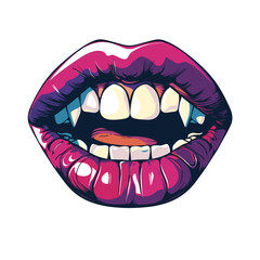 Three scenarios 1. Braces highlighting misaligned teeth bright lipstick. Lips slightly parted teeth different shades graphic cartoon style. Ideal orthodontics dental care artistic design