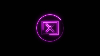 neon cross lines magenta color 4k illustration on black background. circle magenta color cross 4k illustration.