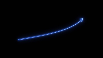 business graph chart arrow icon neon glowing royal blue color 4k illustration on black background.	