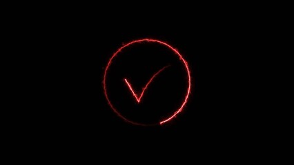 Fototapeta premium neon check mark icon neon glowing red color and red circle 4k illustration. 