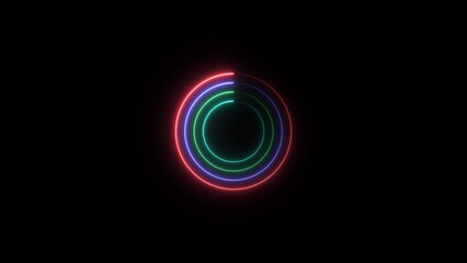 Abstract neon bright circle frame loading ber colorful on black background 4k  illustration. 