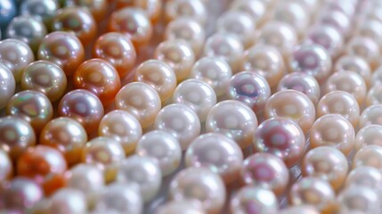 Close up view of an elegant assortment of lustrous pearls in soft white and creamy hues, showcasing their natural beauty and shine, beautiful piece of jewellery