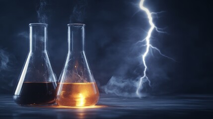 A mad scientists lab with strange contraptions, bubbling beakers, and lightning flashes, high-resolution photo, realistic photo