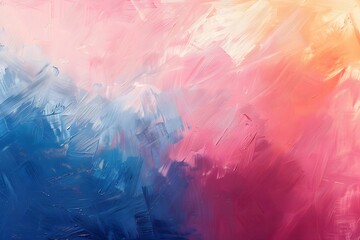 This vibrant abstract painting uses broad strokes to create a harmonious blend of hues, creating a dreamy and dynamic effect.