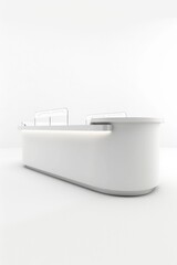 A white counter with a glass partition in the middle. The counter is rectangular in shape and has a curved edge
