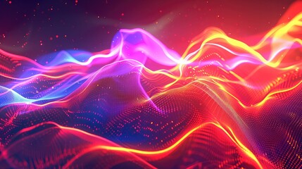 Abstract background with a burst of neon colors and dynamic patterns.