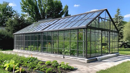 a large glass greenhouse.